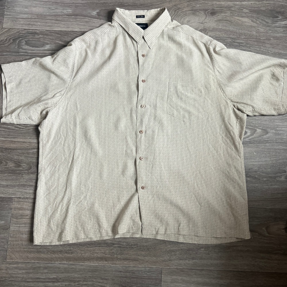Claiborne Silk Button Down Shirt Short Sleeve Patterned Menswear XXL‎ 0072